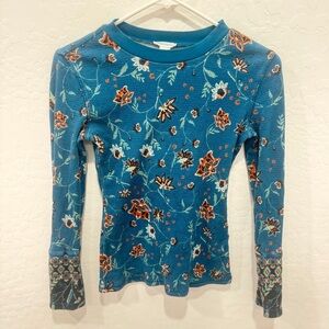 Sundance Floral Thermal Shirt Womens XSP Long Sleeve Top Colorful